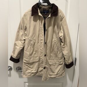 Lands' End Women’s Tan Barn Jacket with Dark Brown Corduroy Collar